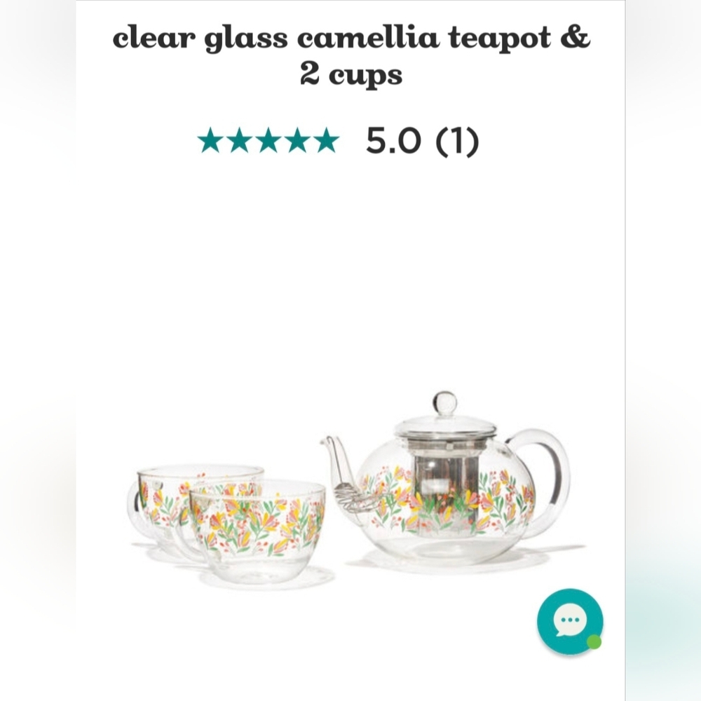 David's Tea Floral Glass Teapot and Teacup Set from the Camellia Collection